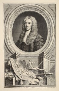 Retrato de Charles, senhor Talbot, ilustração das Cabeças de pessoas ilustres de Grâ Bretanha , bar. de Knapton, Londres, 1742 de Jacobus Houbraken
