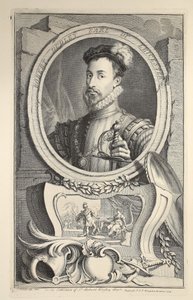 Retrato de Robert Dudley, conde de Leicester, ilustração "das cabeças de pessoas ilustres de Grâ Bretanha", bar. de Knapton, Londres, 1742 de Jacobus Houbraken