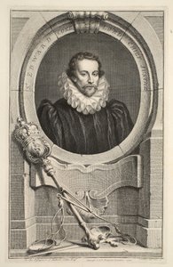 Retrato de Sir Edward Coke, senhor Chefe da Justiça, ilustração de &39;cabeças de Ilustre pessoas da Grã-Bretanha&39;, pub. de Knapton, Londres, 1742