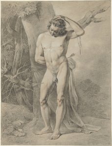 Nu masculino em pé, em frente a uma árvore de Jacobus Johannes Lauwers