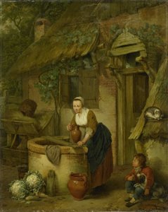Mulher a tirar água de um poço de Jacobus Johannes Lauwers