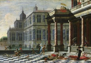 Palácio italiano com terraço (óleo sobre tela) de Jacobus Saeys