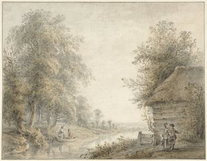 Galpão agrícola junto a um canal na borda de uma floresta de Jacobus Versteegen