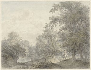 Paisagem da floresta com piloto e lagoa de Jacobus Versteegen
