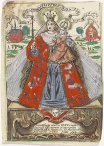 Maria com Criança com dois edifícios de igreja atrás dela de Jacobus de Man (I)