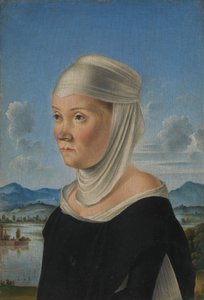 Retrato de uma mulher, possivelmente freira de San Secondo, em direção à cena em Grisaille, ca. 1485-95.
