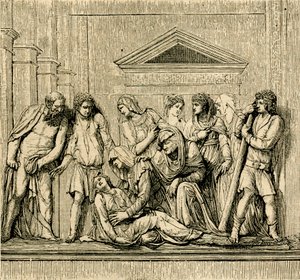 Santo António revive mulher afogada, relevo de mármore de Jacopo Sansovino (1486-1570), basílica de Santo António de Pádua, Pádua, Veneto, Itália de Jacopo (1486 1570) Sansovino