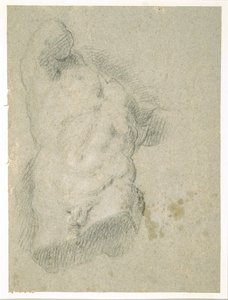 Desenho de um Torso Masculino (carvão sobre papel azul) de Jacopo Bassano