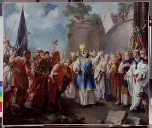 O Imperador Alexandre presta homenagem ao sumo sacerdote Jaddus. Pintura atribuída a Jacopo Amigoni (ou Giacomo Amiconi
