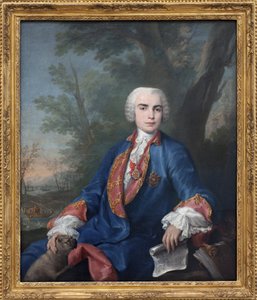O castrado soprano Carlo Broschi, chamado Farinelli (1705-1782). O cantor leva a medalha da ordem de Calatrava, na partitura que tem na mão, algumas medidas da ópera Zenobia de Gaetano Latilia. Pintura de Jacopo Amigoni (1682-1752), óleo sobre