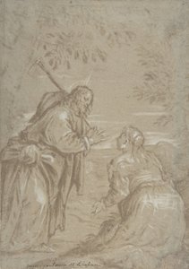 Cristo Aparecendo a Santa Maria Madalena Noli Me Tangere, ca. 1560. de Jacopo Bassano.