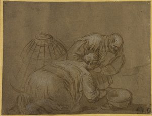 Casal camponês olhando em uma cesta de Jacopo Bassano
