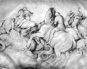 Batalha contra dragões, c.1450 (tinta aveludada)