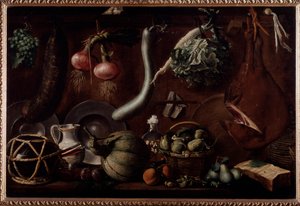 Aparador com louça e comida (Pintura