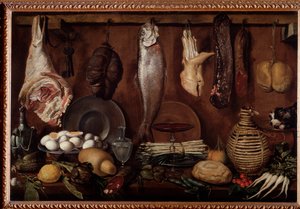 Armazém com comida e serviços de mesa (pintura