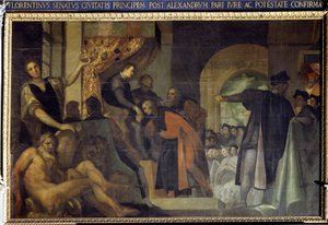 Cosimo I de Medici nomeado Duque pelo Senado de Florença de Jacopo Ligozzi