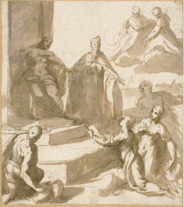 Estudo para Veneza recebendo homenagens e presentes de Brescia, Udine, Pádua e Verona, com Doge Francesco Venier apresentando-os de Jacopo Palma il Giovane