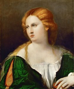 Jovem mulher em um vestido verde, uma caixa na mão, ca 1514
