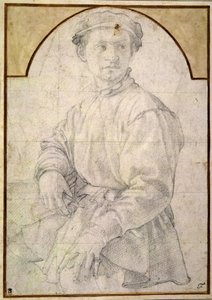 Um jovem sentado usando um boné (giz sobre papel) de Jacopo Pontormo
