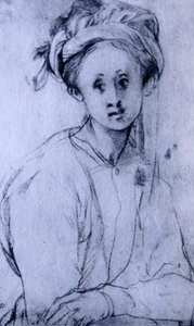 Desenho a giz intitulado "Estudo de uma jovem rapariga" de Pontormo de Jacopo Pontormo
