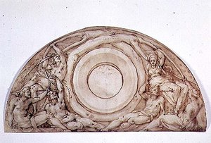 Estudo para uma lunette (caneta e tinta a bordo) de Jacopo Pontormo