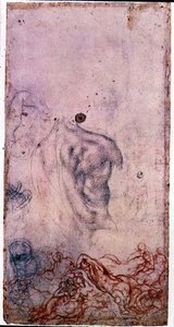 Estudo para um retrato de Cosimo I Giovinetto com outros estudos de corpos contorcidos (giz preto e vermelho sobre papel) de Jacopo Pontormo