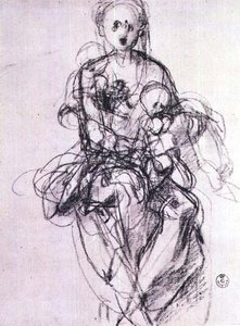 Estudo de uma Madonna e de uma Criança (giz) de Jacopo Pontormo