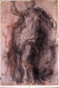 Estudo de uma figura feminina com drapejamento solto (giz) de Jacopo Pontormo