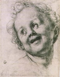 Estudo de um putto para a "Sagrada Família com Santos" (retábulo Pucci) na Igreja de San Michele Visdomini (San Michelino), Florença, c.1518 (giz) de Jacopo Pontormo