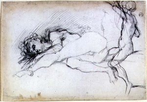 Estudo de figuras sentadas e propensas para um lunette no salão da Villa Medici em Poggio a Caiano (giz) de Jacopo Pontormo