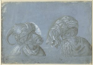 Duas cabeças de homens com protectores de cabeça
Cabeças de homens com protectores de cabeça exóticos (título da série) de Jacopo Ripanda (attributed to)
