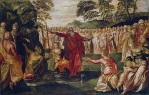 Moisés golpeando a rocha, c.1555-70 (óleo sobre tela) de Jacopo Robusti (workshop of) Tintoretto