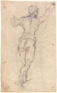 Uma Juventude Andante com os Braços Levantados, Visto de Trás, c.1579 (carvão no papel de aveia) de Jacopo Robusti Tintoretto