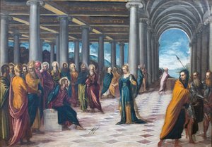 Cristo e a adúltera, c. 1545-48 (óleo sobre tela) de Jacopo Robusti Tintoretto