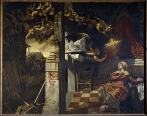 A Anunciação. Pintura de Jacopo Robusti conhecido como Le Tintoretto (Il Tintoretto) (1518-1594) de Jacopo Robusti Tintoretto