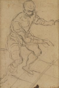 Homem sentado visto de cima (giz preto sobre papel) (reto) (ver 160813 para verso) de Jacopo Robusti Tintoretto