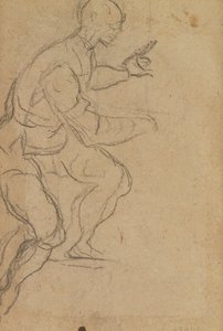 Homem sentado visto de baixo (giz preto sobre papel) (verso) (ver 160812 para o reto) de Jacopo Robusti Tintoretto