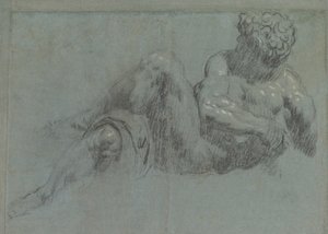 Estudo depois de Michelangelos Giorno, c.1550-55 (giz no papel) de Jacopo Robusti Tintoretto