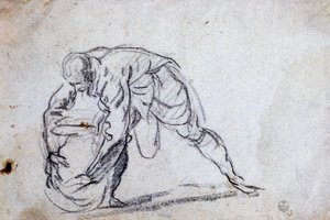 Estudo para figura masculina dobrada de Jacopo Robusti Tintoretto