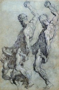 Estudo de figuras de Jacopo Robusti conhecido como Tintoretto (1518-1594), desenho a lápis preto e carvão vegetal de Jacopo Robusti Tintoretto