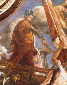 Os venezianos lutam contra Aragoneses em Gallipoli, de Jacopo Robusti, conhecido como Tintoretto (1518-1594), Detail, Sala del Maggior Consiglio (Salão do Grande Conselho), Palazzo Ducale, Veneza de Jacopo Robusti Tintoretto