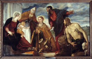 A Virgem e o Menino com Santa Catarina, Santo Agostinho, São Marcos, São João Baptista Pintura de Jacopo Robusti dit Il Tontoretto (o Tintoret) 1549 Sol. 1,93x3,14 m Lyon, Musee des Beaux Arts de Jacopo Robusti Tintoretto