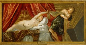 A castidade de José - José e a mulher de Potifar ... (pintura sobre tela) de Jacopo Robusti Tintoretto