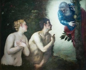 A expulsão de Adão e Eva do jardim do Éden de Jacopo Robusti Tintoretto