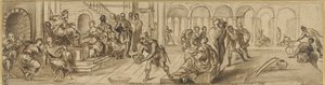 Salomão e a rainha de Sabá, c.1600 (caneta no papel) de Jacopo Robusti after Tintoretto