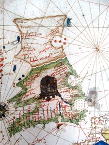Inglaterra, País de Gales e Escócia, de um mapa renascentista da Europa, Jacopo Russo (depois), 1528