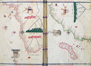 Ms Ital 550.0.3.15 fol.4v-5r Mapa da África e o Cabo da Boa Esperança, da &39;Carte Geografiche&39;