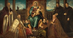 Doge Alvise Mocenigo e família antes da Madonna e criança de Jacopo Tintoretto