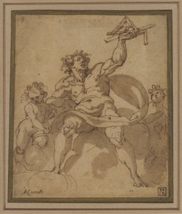 Uma alegoria da Arquitetura: Uma figura masculina com dois putti de Jacopo Zucchi