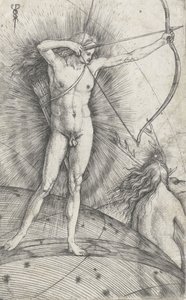 Apolo com arco e flecha no globo celestial e Diana com veados, 1503-5 de Jacopo de Barbari